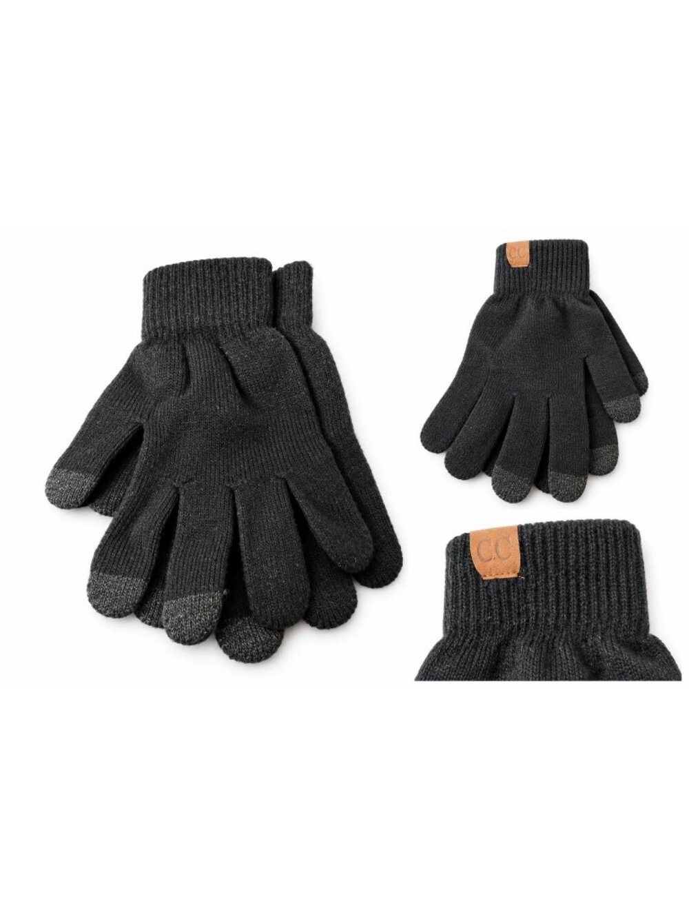 CC Black Knit Touchscreen Gloves with Ribbed Cuffs
